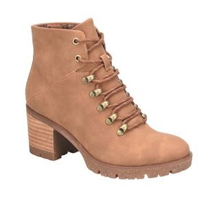 KORKS Erica Lace-Up Boot Womens 9.5 Tan Camel Block Heel Combat Hiking Booties